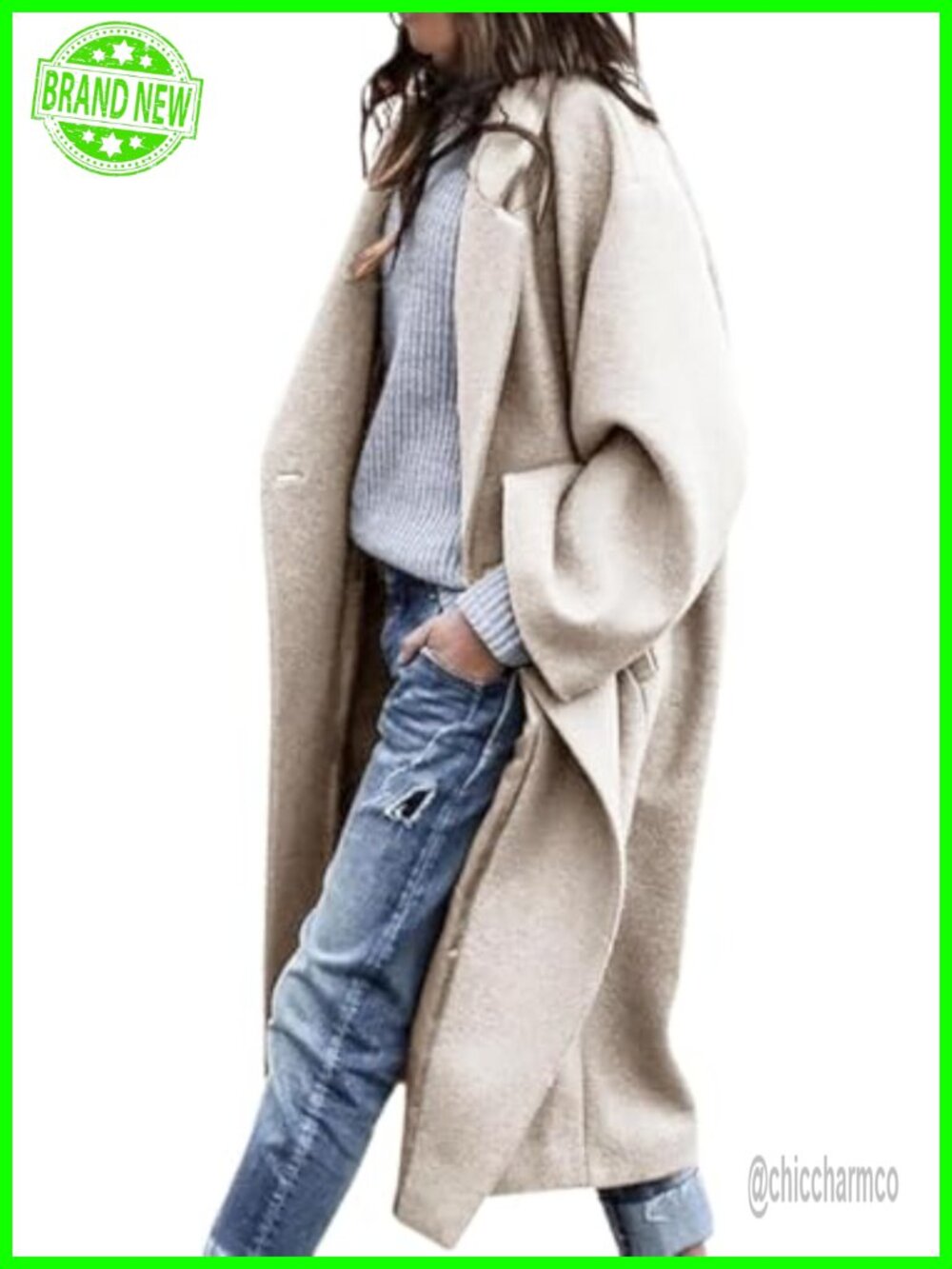 Women's Winter Wool Coat Notch Lapel Single Breasted Mid Long Pea Trench Coat